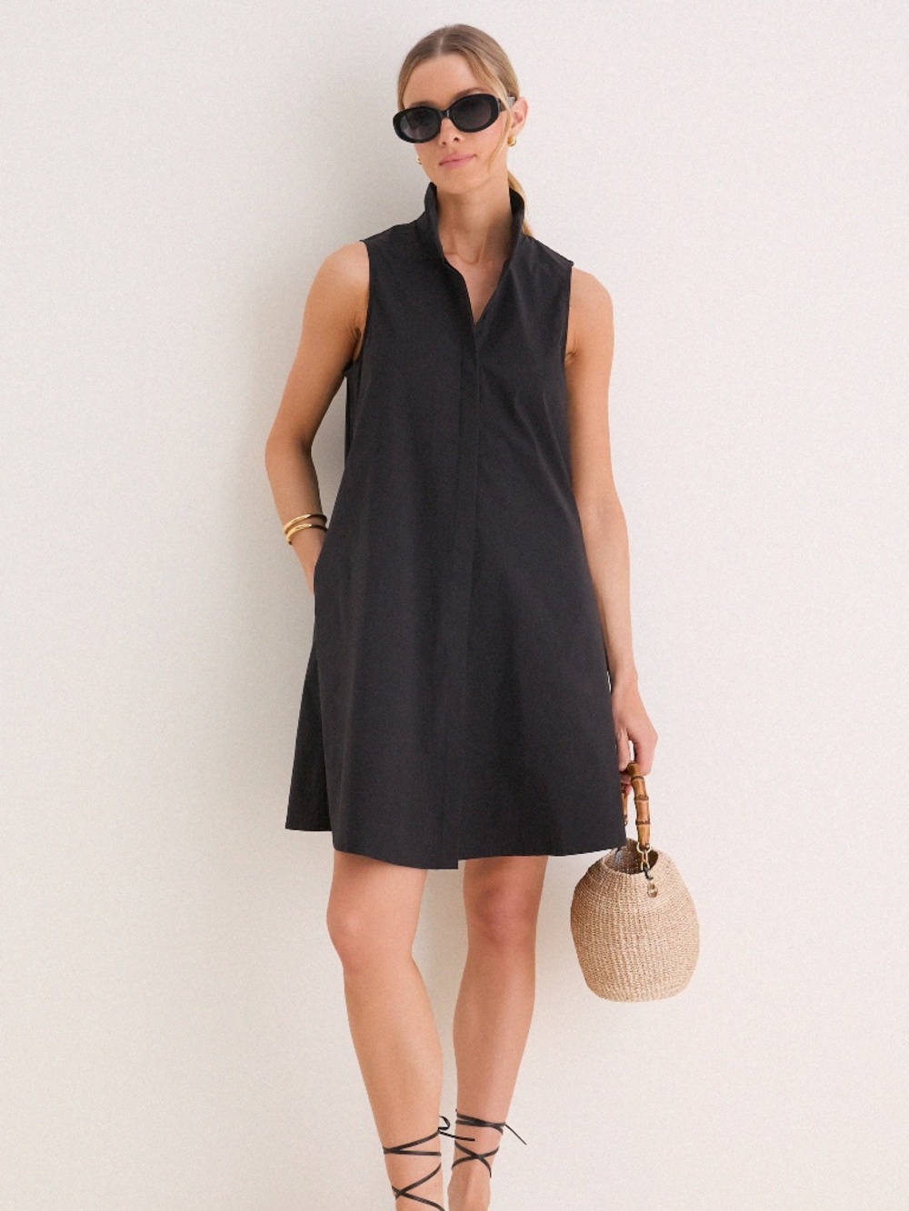 Tuckernuck Black Sleeveless Mini Shirt Dress